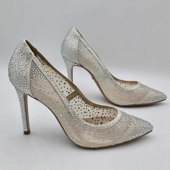 Badgley Mischka Weslee Mesh Crystal Adorned Princess Pumps, Women's Size 6 - Picture 2 of 16